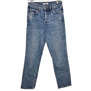 GRLFRND Helena Straight Leg Light Wash Blue Distressed Blue Denim Jeans Sz 23‎